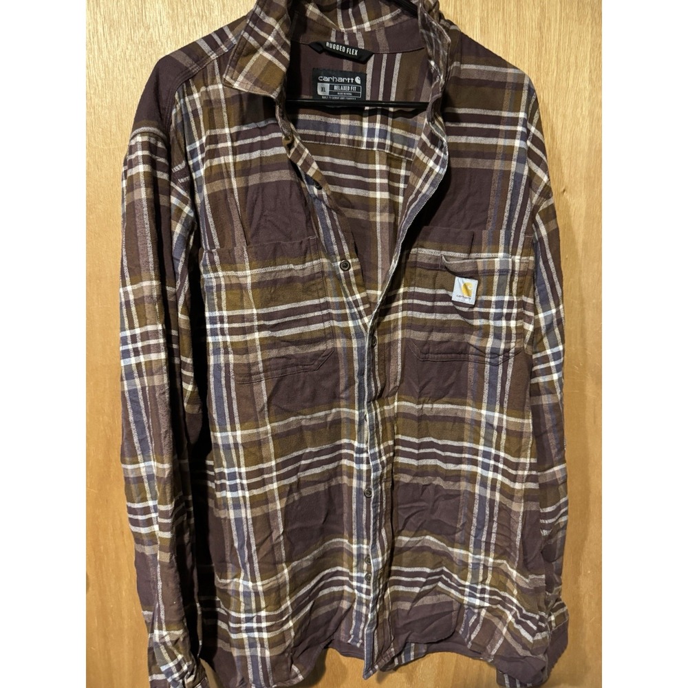 Carhartt XL Brown Rugged Flex Plaid Flannel Relaxed Fit